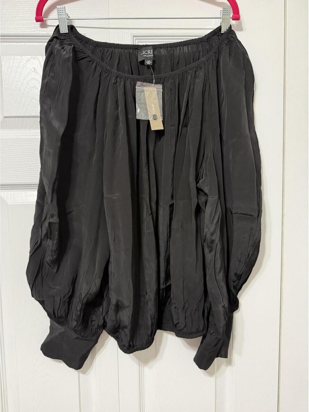 J.Crew Collection Black 100% Viscose Peasant Blouse Top XXL NWT